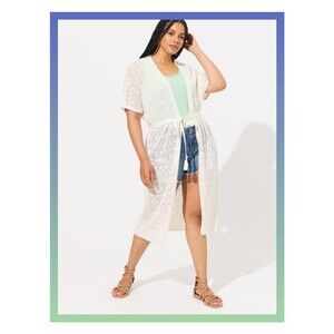 NWT Torrid 3X 4X White Crochet Duster Short Sleeve Tie Waist Sweater Size 22-26